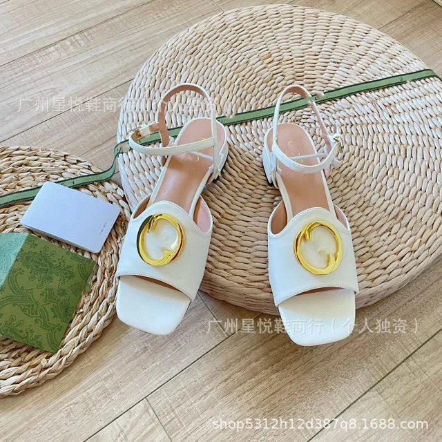Unbranded Sandals Square-Toe Ankle-Strap with Gold-Tone Round Buckle product detail image 11