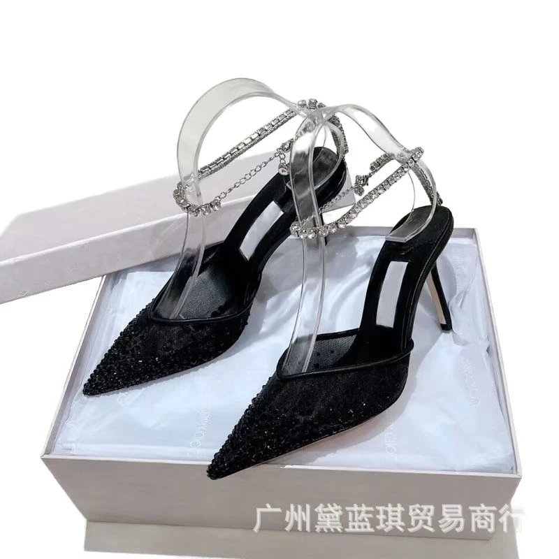 Clear Strap Crystal-Embellished Pointed-Toe Stiletto Heels - 3