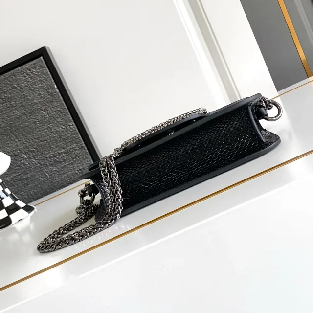 Unbranded Crossbody Bags Snakeskin-Embossed Flap Bag with Rhinestone V-Shaped Clasp product detail image 6