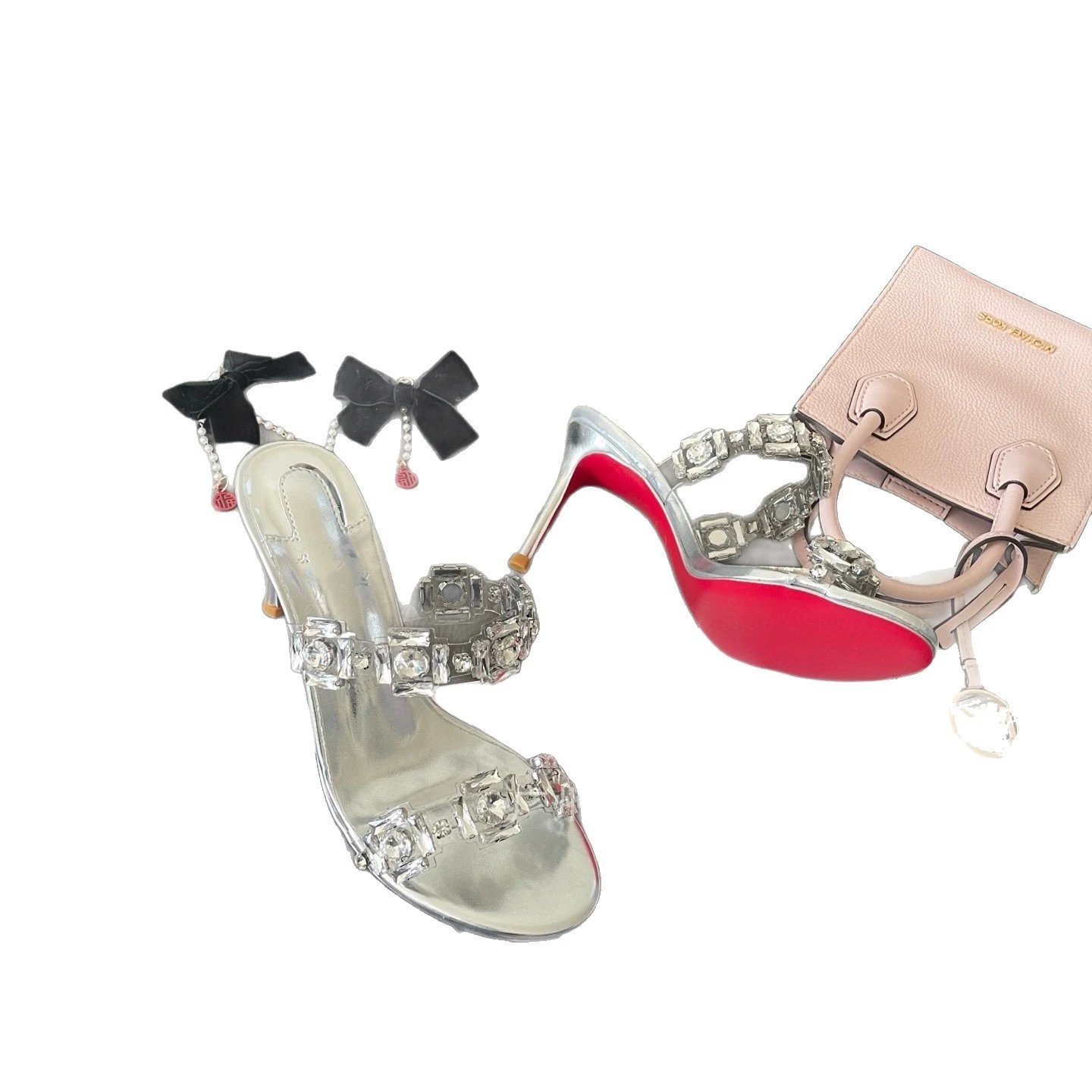 Unbranded Sandals Crystal-Embellished Clear Strap Heeled Mules image 5