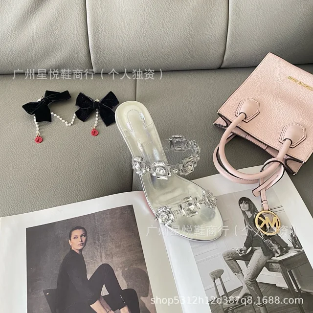 Unbranded Sandals Crystal-Embellished Clear Strap Heeled Mules product detail image 6