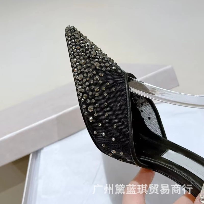 Clear Strap Crystal-Embellished Pointed-Toe Stiletto Heels - 6