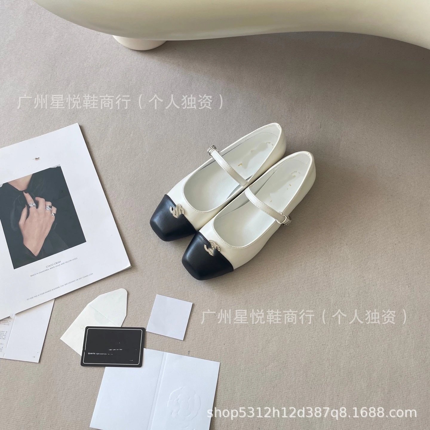 Chanel-inspired Two-Tone Mary Jane Flat Shoes in White and Black - 3