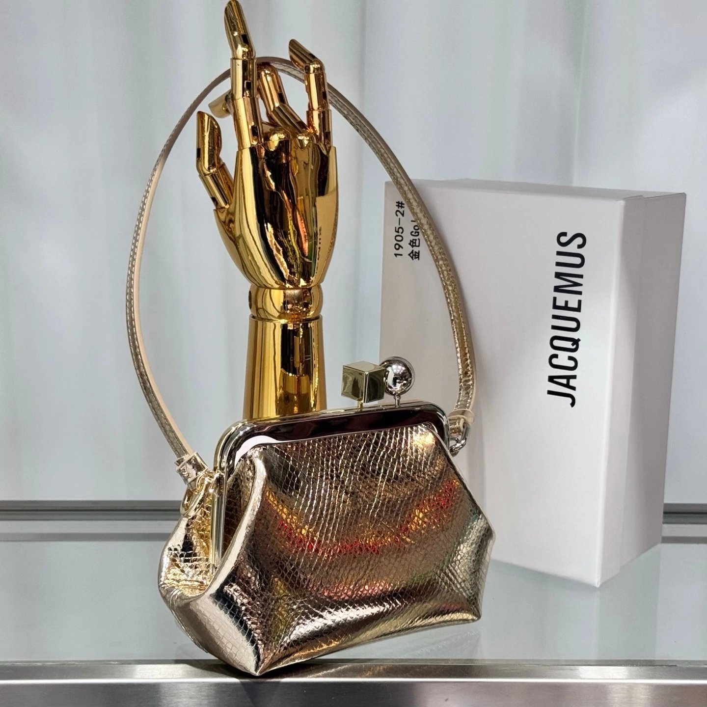 Jacquemus Le Main Jaune Yellow Clutch with Gold Hand Sculpture Handle - 5