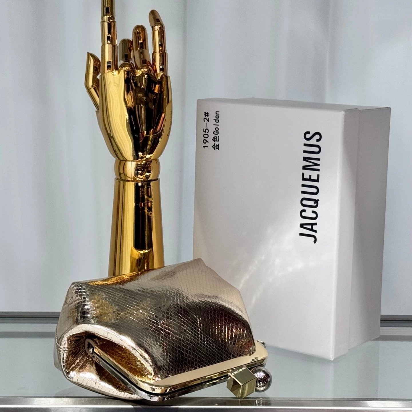 Jacquemus Le Main Jaune Yellow Clutch with Gold Hand Sculpture Handle - 8