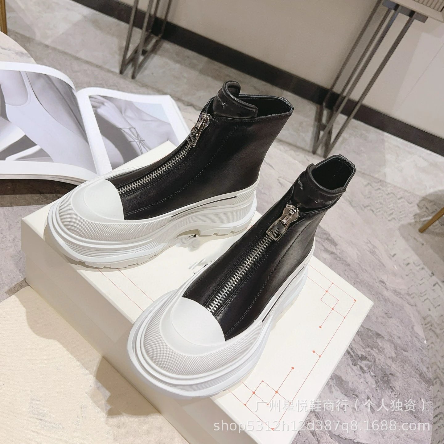 Alexander McQueen Oversized Zip-Up Black Chunky Ankle Boots - 4