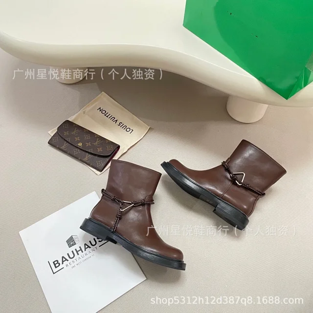 Unbranded Boots Low-Heel Ankle with Braided Strap and Metal Triangle Detail product detail image 12