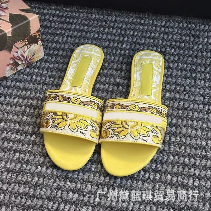 Versace Barocco Print Slide Sandals Purple Multicolor - 4