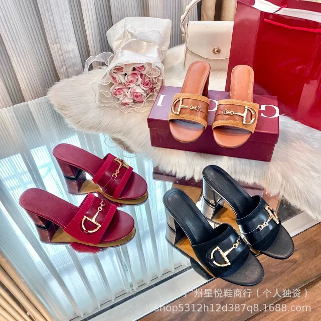 Unbranded High Heels Open-Toe Block-Heel Mule Sandals with Metal Horsebit Detail product detail image 10