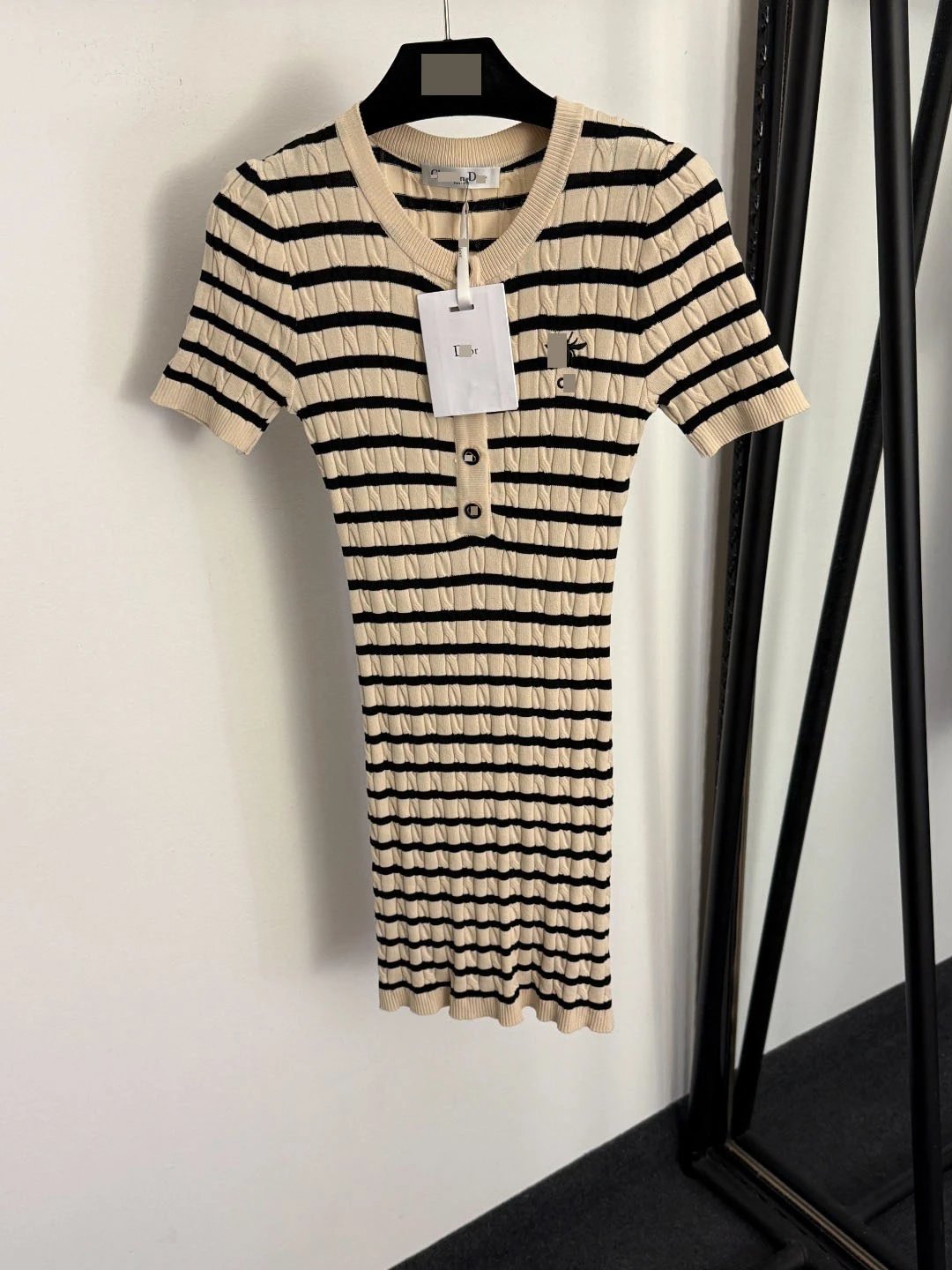 Dior Cruise Knit Striped Henley Top in Sky Blue and Navy - 12