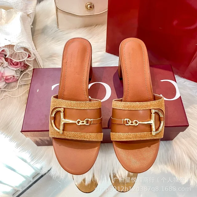 Unbranded High Heels Open-Toe Block-Heel Mule Sandals with Metal Horsebit Detail product detail image 9