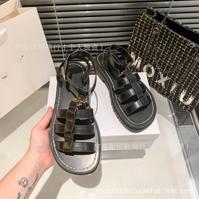 Unbranded Sandals Caged ankle-strap lug-sole with gold-tone hardware product detail image 13