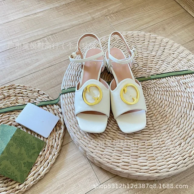 Unbranded Sandals Square-Toe Ankle-Strap with Gold-Tone Round Buckle product detail image 13