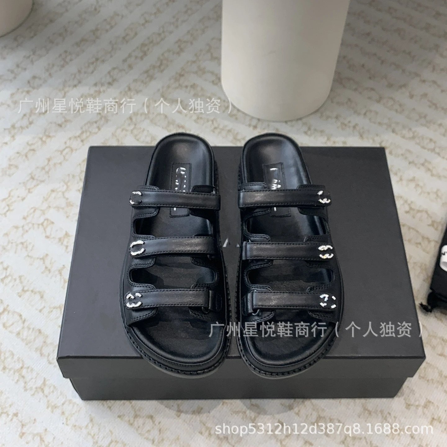 Chanel CC Logo Strappy Sandals Black Sandals - 8