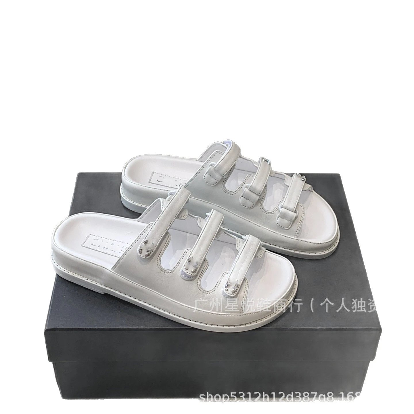Chanel Sandals Three-strap rhinestone-logo image 5