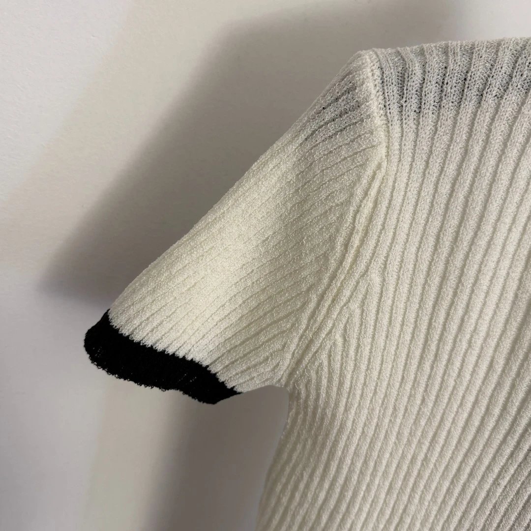 Gucci Ribbed Knit Short-Sleeve Top Pink with Cream Trim - 10