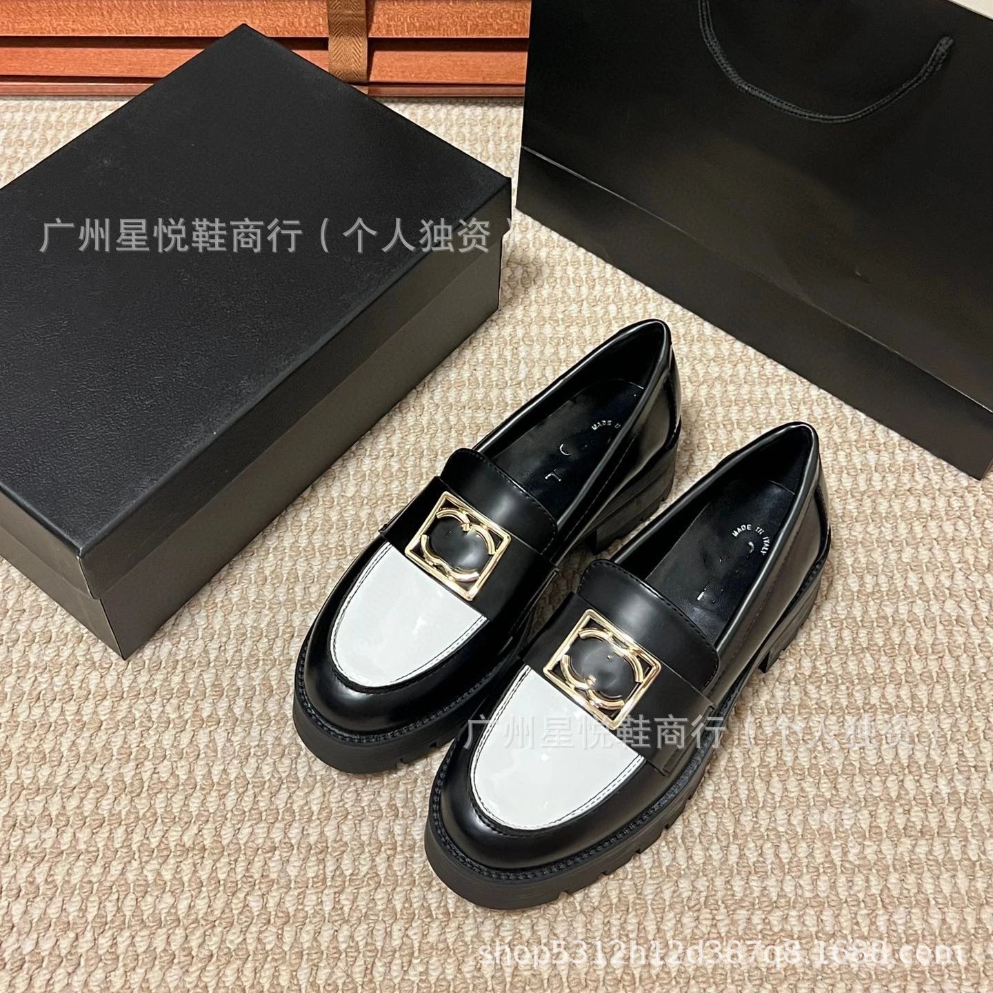 Chanel-inspired Chunky Loafer with Gold CC Buckle Black Loafers - 9