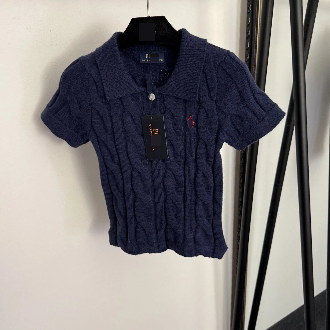 Ralph Lauren Cable Knit Polo Shirt Camel Brown - 4