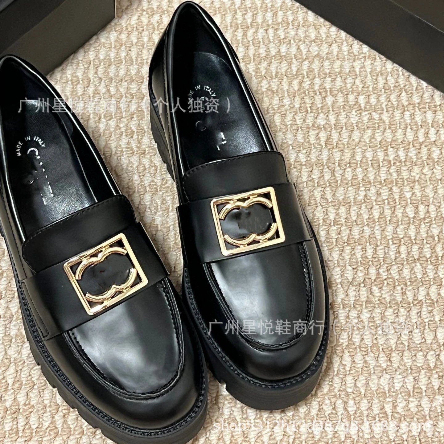 Chanel-inspired Chunky Loafer with Gold CC Buckle Black Loafers - 11