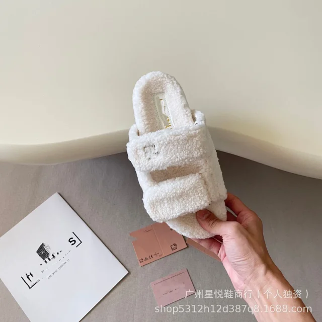 Miu Slippers Shearling Double-Strap Slide product detail image 7