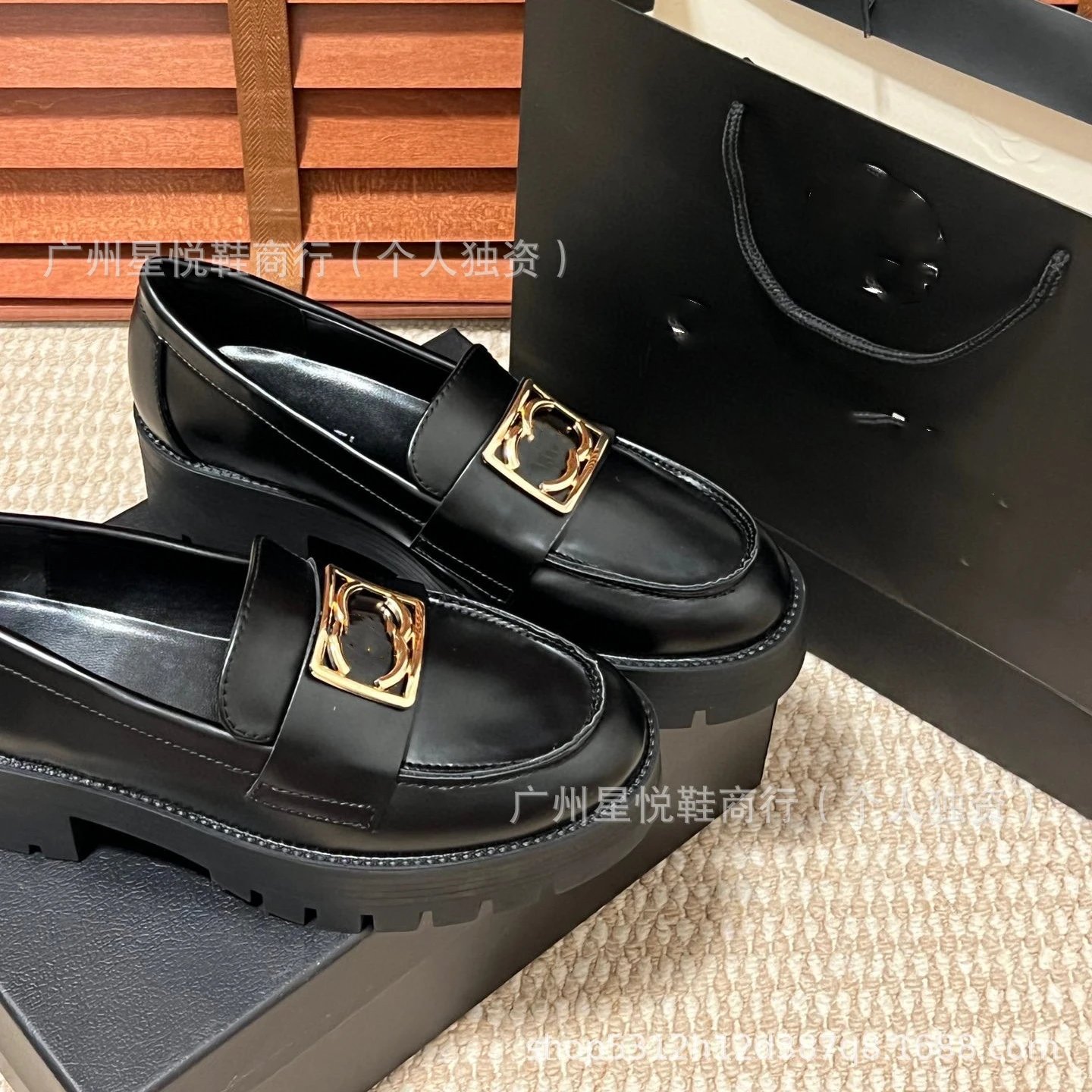 Chanel-inspired Chunky Loafer with Gold CC Buckle Black Loafers - 13