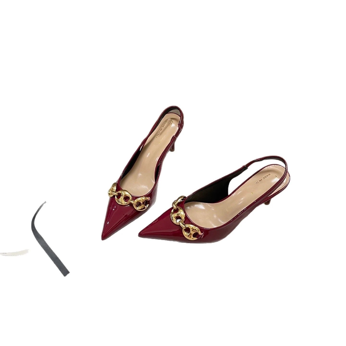 Unbranded High Heels Pointed-Toe Slingback with Gold-Tone Chain Detail image 5
