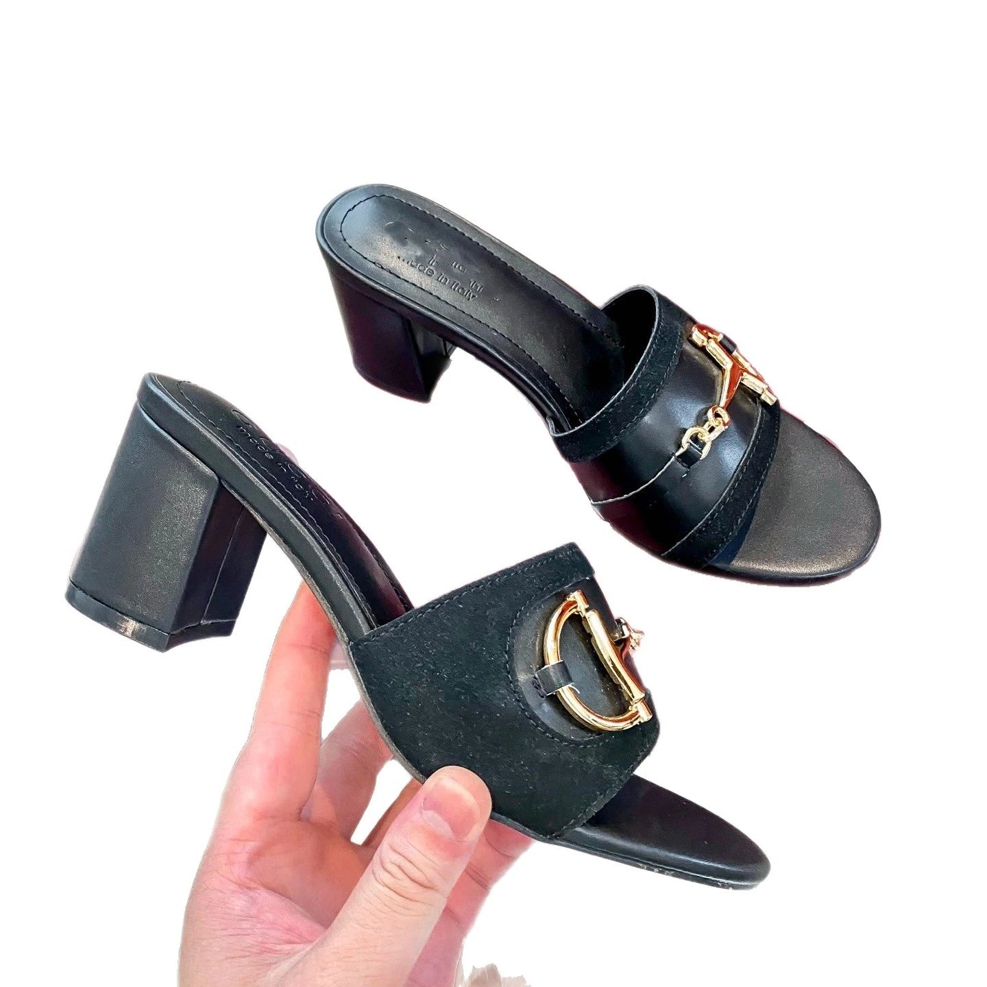 Unbranded High Heels Open-Toe Block-Heel Mule Sandals with Metal Horsebit Detail image 5