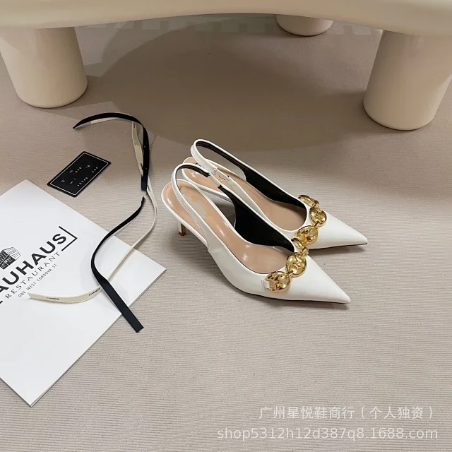 Unbranded High Heels Pointed-Toe Slingback with Gold-Tone Chain Detail product detail image 12
