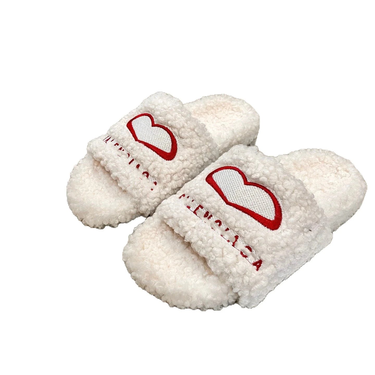 Unbranded Slippers Plush open-toe slides with heart appliqué image 5