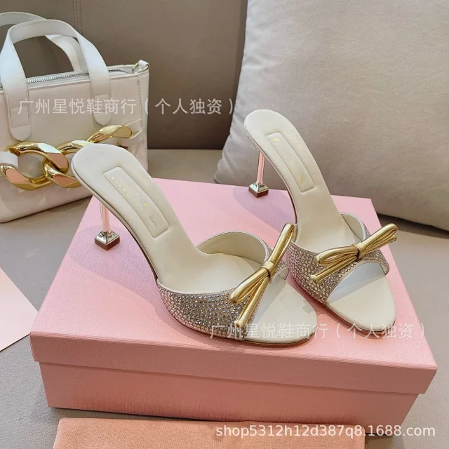 Miu High Heels Rhinestone Bow Open-Toe Mule product detail image 2