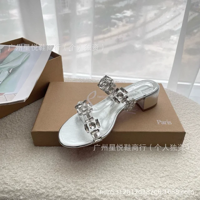 Unbranded Sandals Crystal-Embellished Clear Strap Heeled Mules product detail image 1
