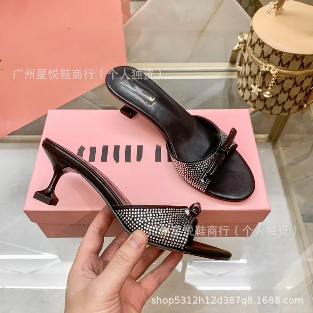 Miu High Heels Rhinestone Bow Open-Toe Mule product detail image 18
