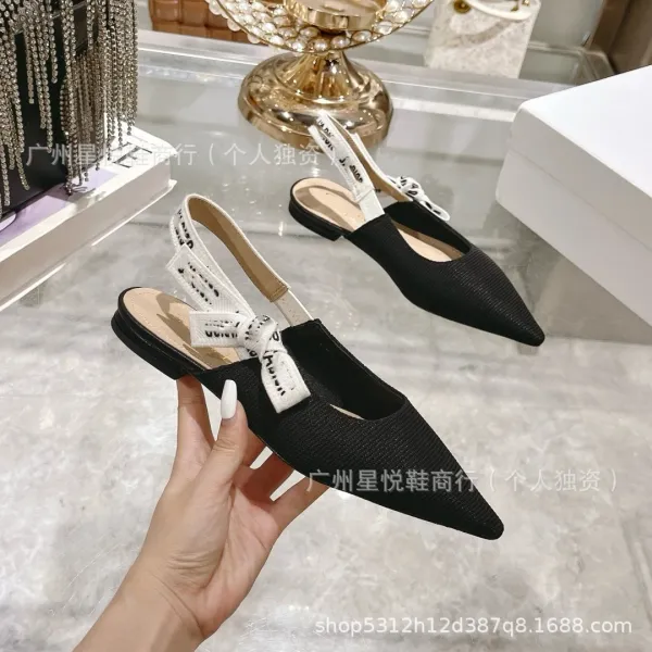 Dior J'Adior Slingback Flat Black Pointed-Toe Loafers - 1