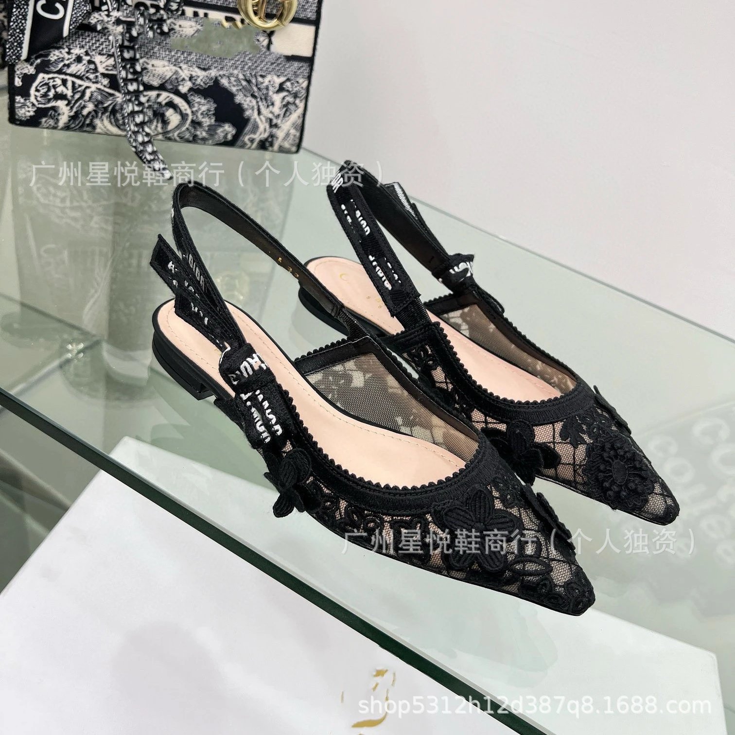 Dior J'Adior Lace Slingback Flat Black Shoes - 20