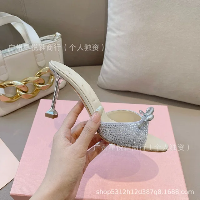 Miu High Heels Rhinestone Bow Open-Toe Mule product detail image 11