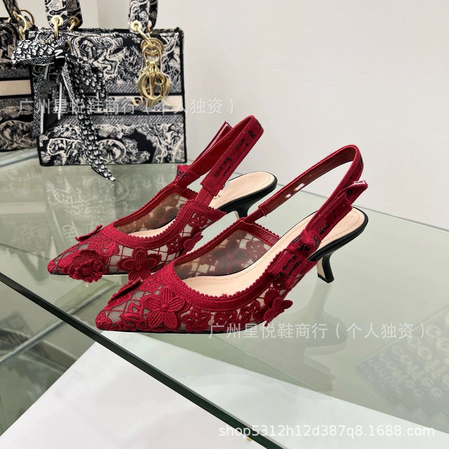 Dior J'Adior Lace Slingback Flat Black Shoes - 26