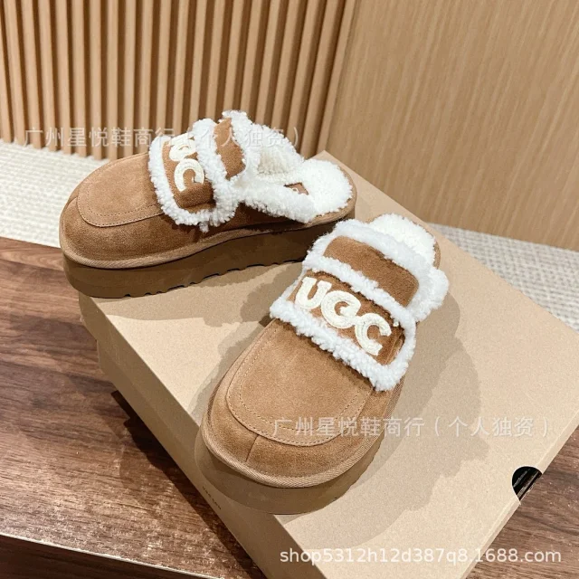 UGG Slippers Logo-Embroidered Fur-Lined Platform Mule product detail image 11