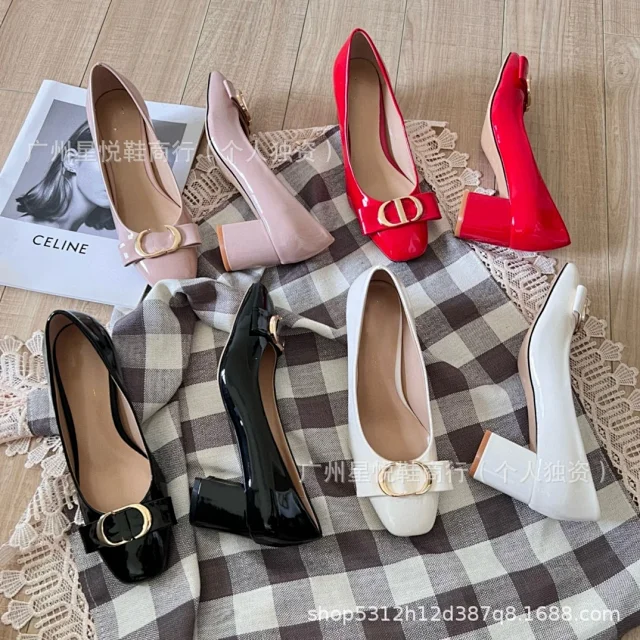 Unbranded High Heels Patent Mary Jane Pumps with Gold-Tone Buckle and Block Heel product detail image 6