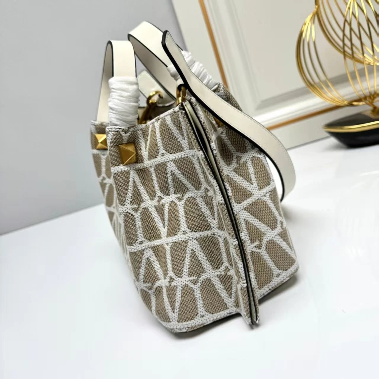 Valentino Garavani VLogo Tote Bag Green Geometric Print Handbag - 8
