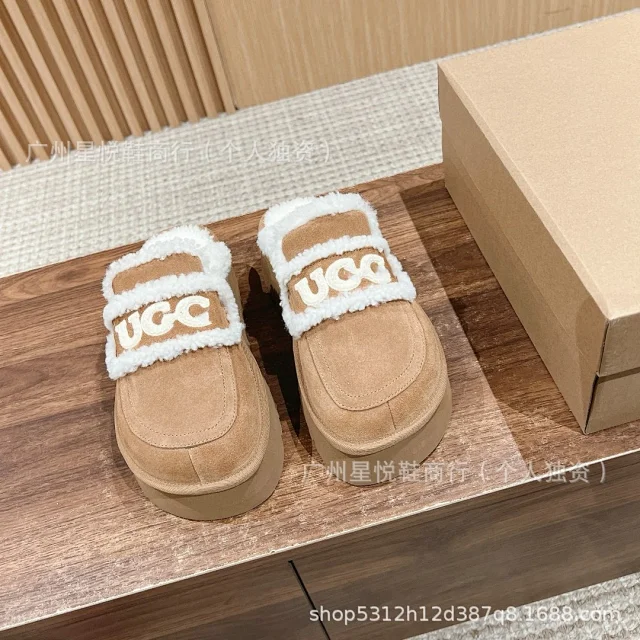 UGG Slippers Logo-Embroidered Fur-Lined Platform Mule product detail image 13