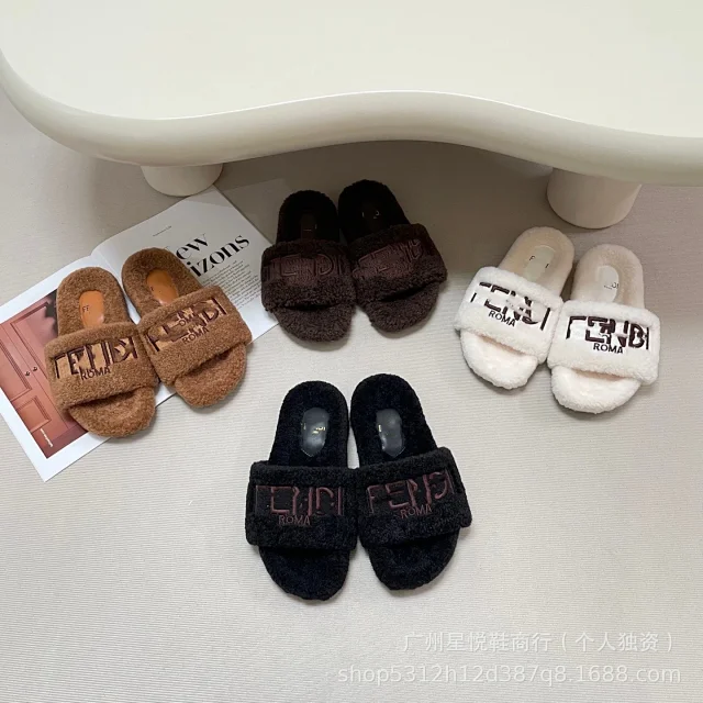 Fendi Slippers Shearling Logo Strap product detail image 1