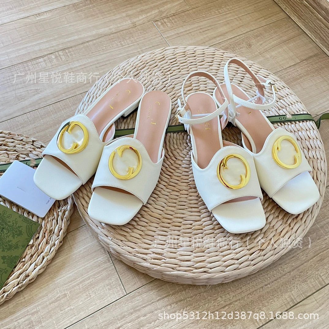 Gucci Marmont Square-Toe Sandals White with Gold GG Logo - 4