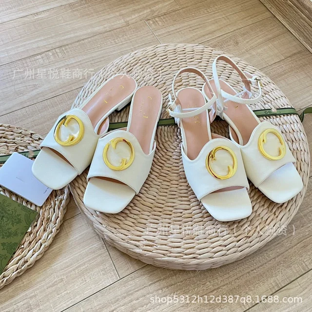 Unbranded Sandals Square-Toe Ankle-Strap with Gold-Tone Round Buckle product detail image 3
