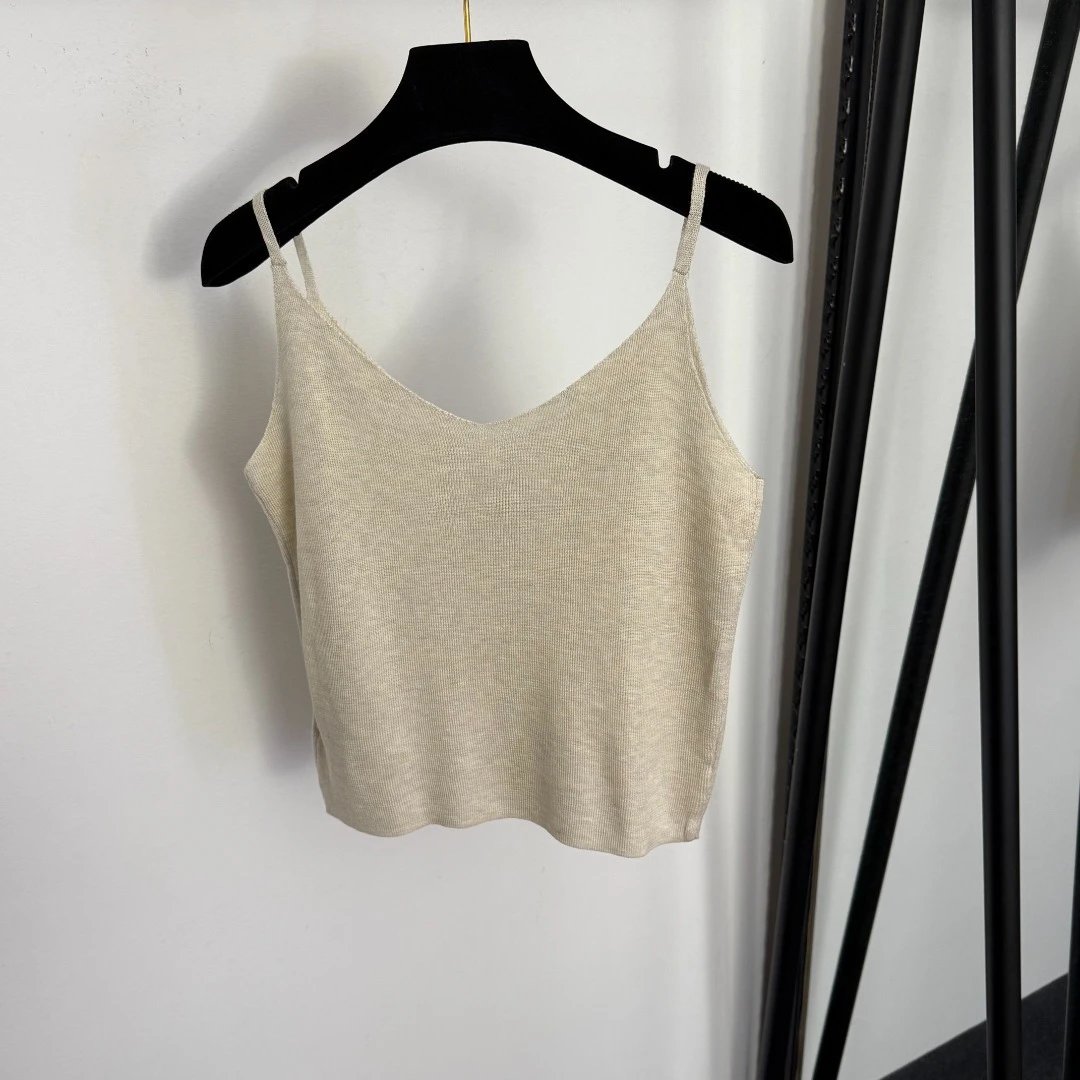 Miu Miu Logo-Embroidered Beige Cropped Camisole and Wrap Cardigan Set - 9