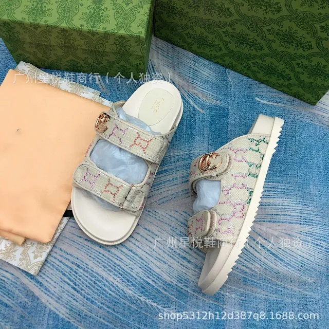 Gucci Sandals Rhinestone Double G Two-Strap Velcro Slide product detail image 2