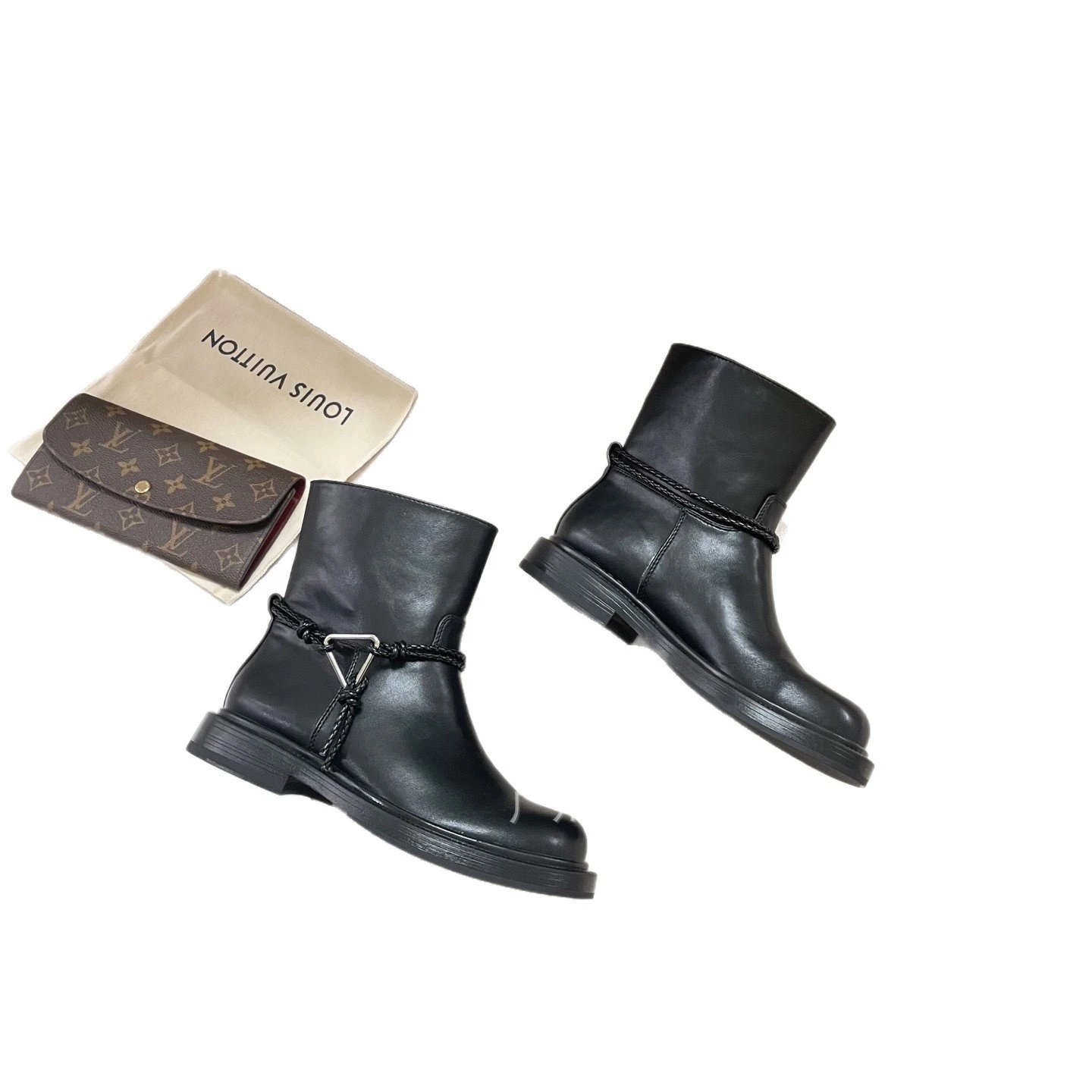 Unbranded Boots Low-Heel Ankle with Braided Strap and Metal Triangle Detail image 5