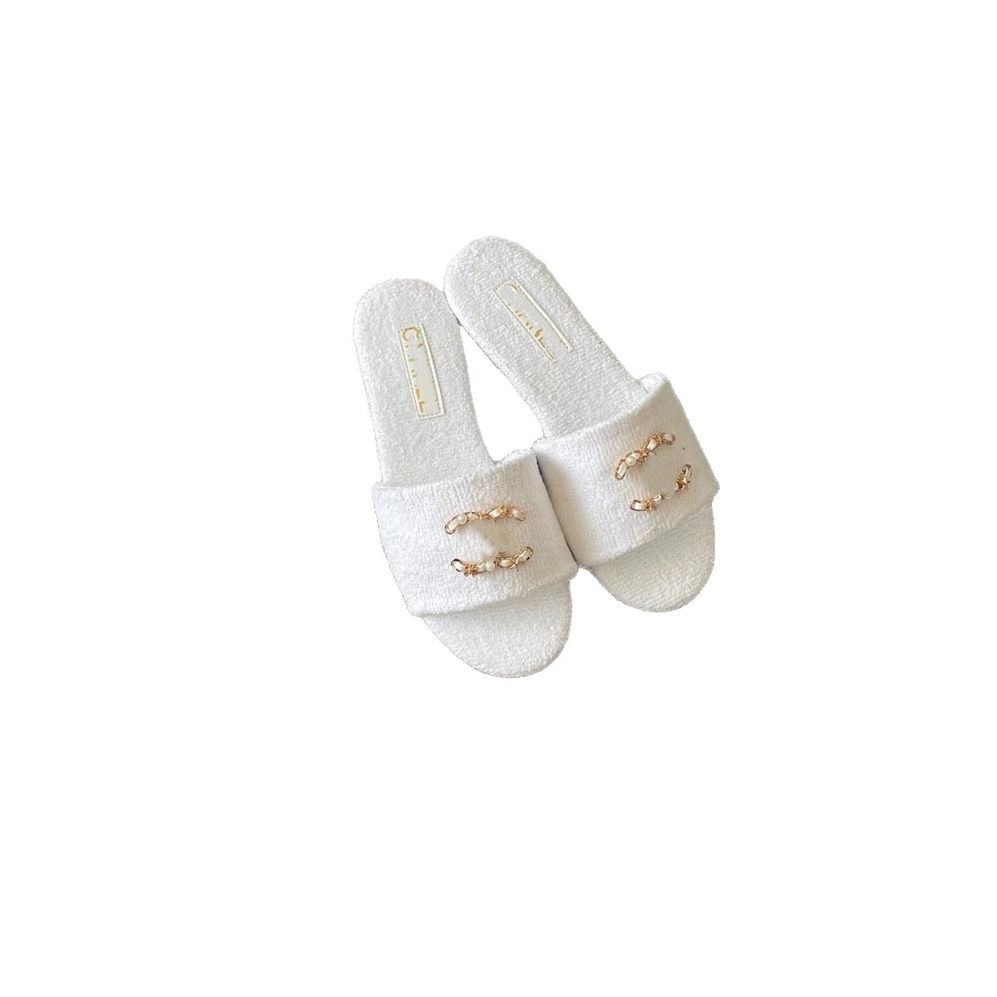 CELINE Slippers Shearling Slide with Double Chain Detail image 5
