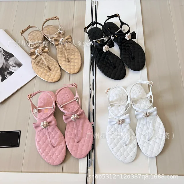 Unbranded Sandals Quilted Ankle-Strap Bow product detail image 1