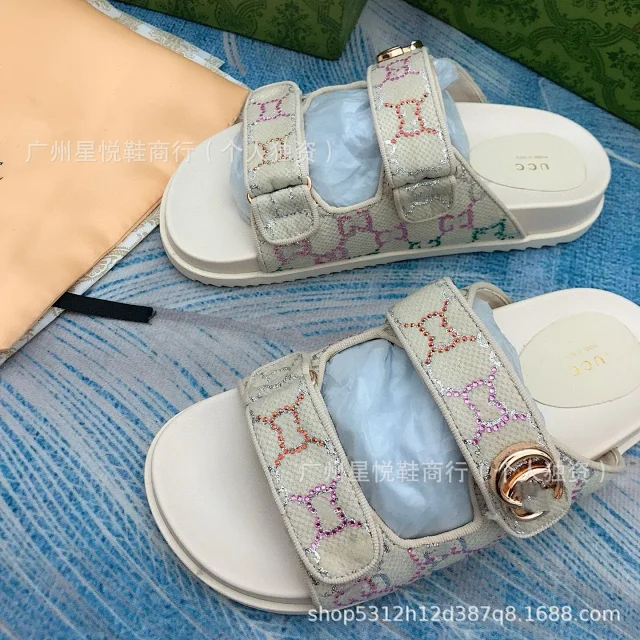 Gucci Sandals Rhinestone Double G Two-Strap Velcro Slide product detail image 12