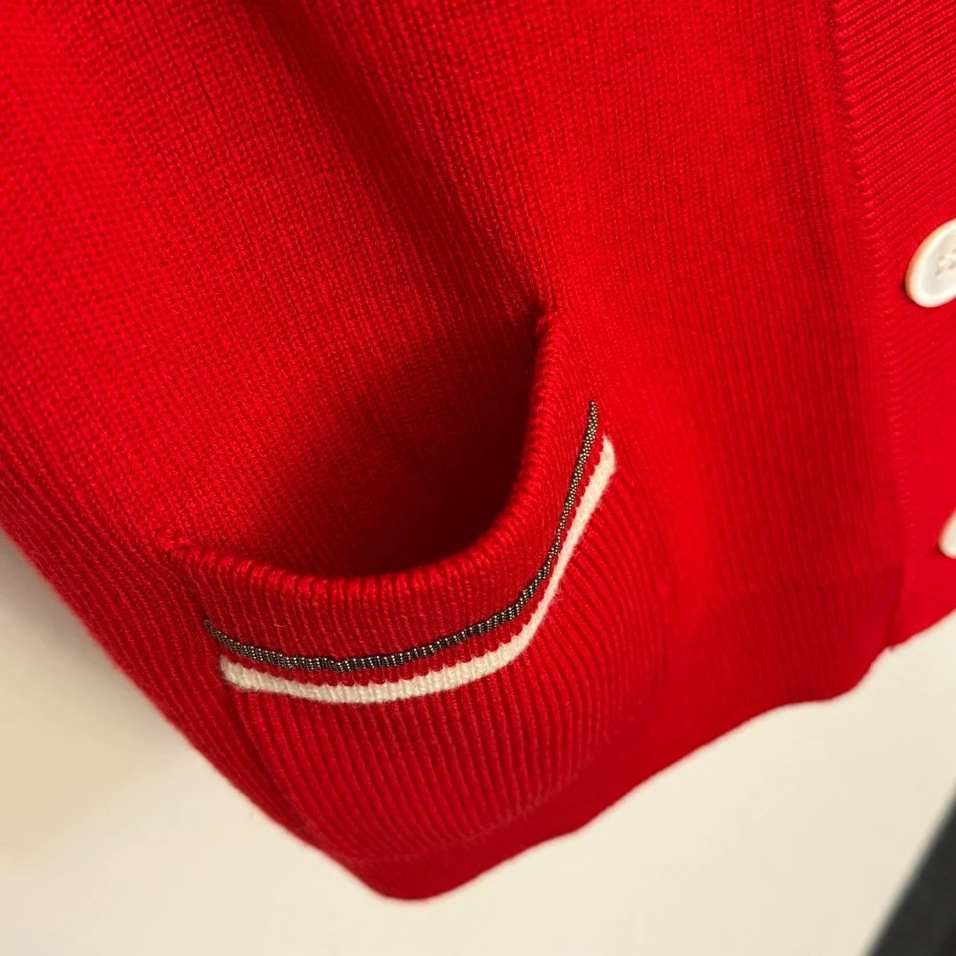 Design Knit Cardigan Red with Contrast Trim Cardigan - 10